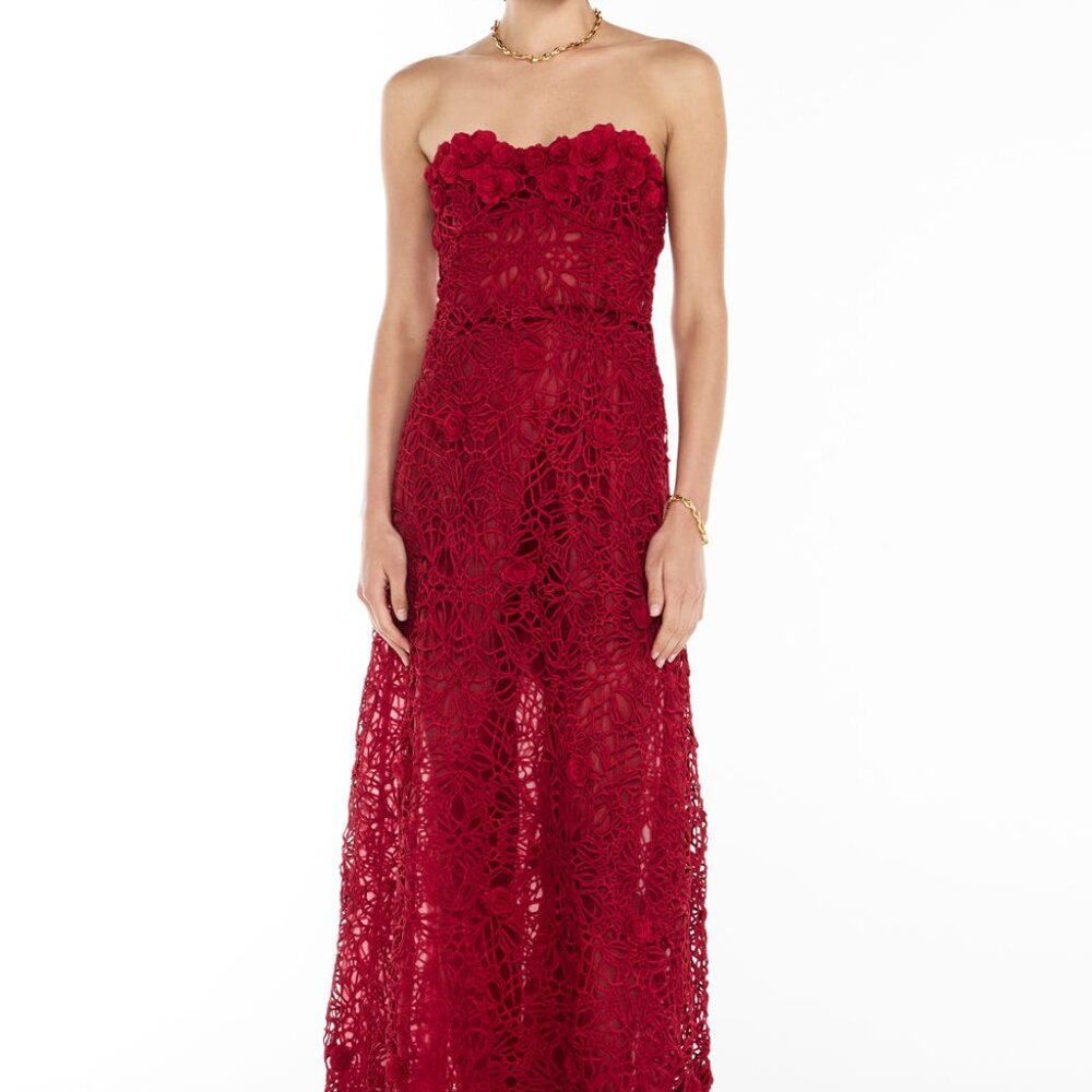 Red Lace Floral Manning Cartell Dress XS Wedding Guest Valentine's Day Holiday